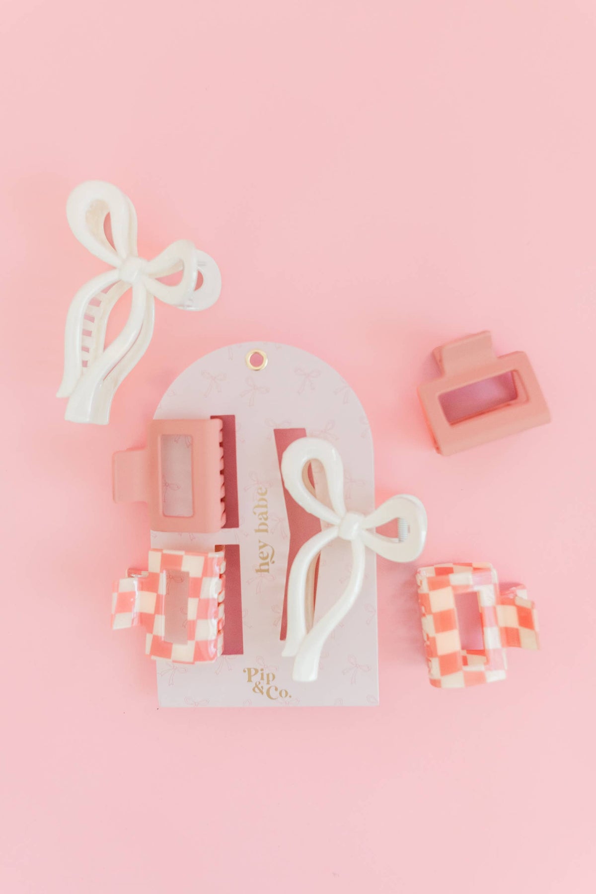 Claw Clip – Pink Checker & Bow (3 Clip Set)