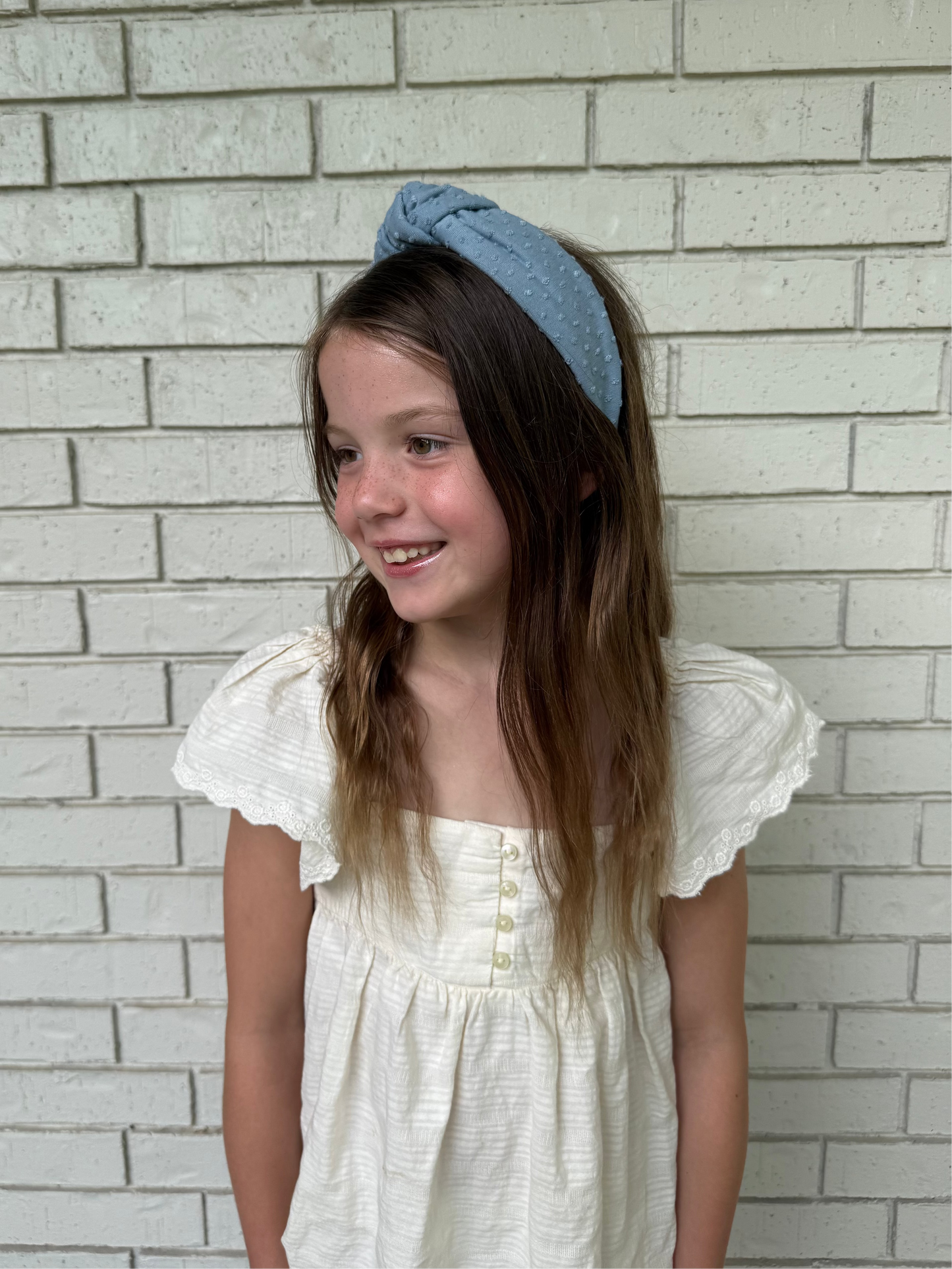 French Blue Swiss Dot Headband - Knot