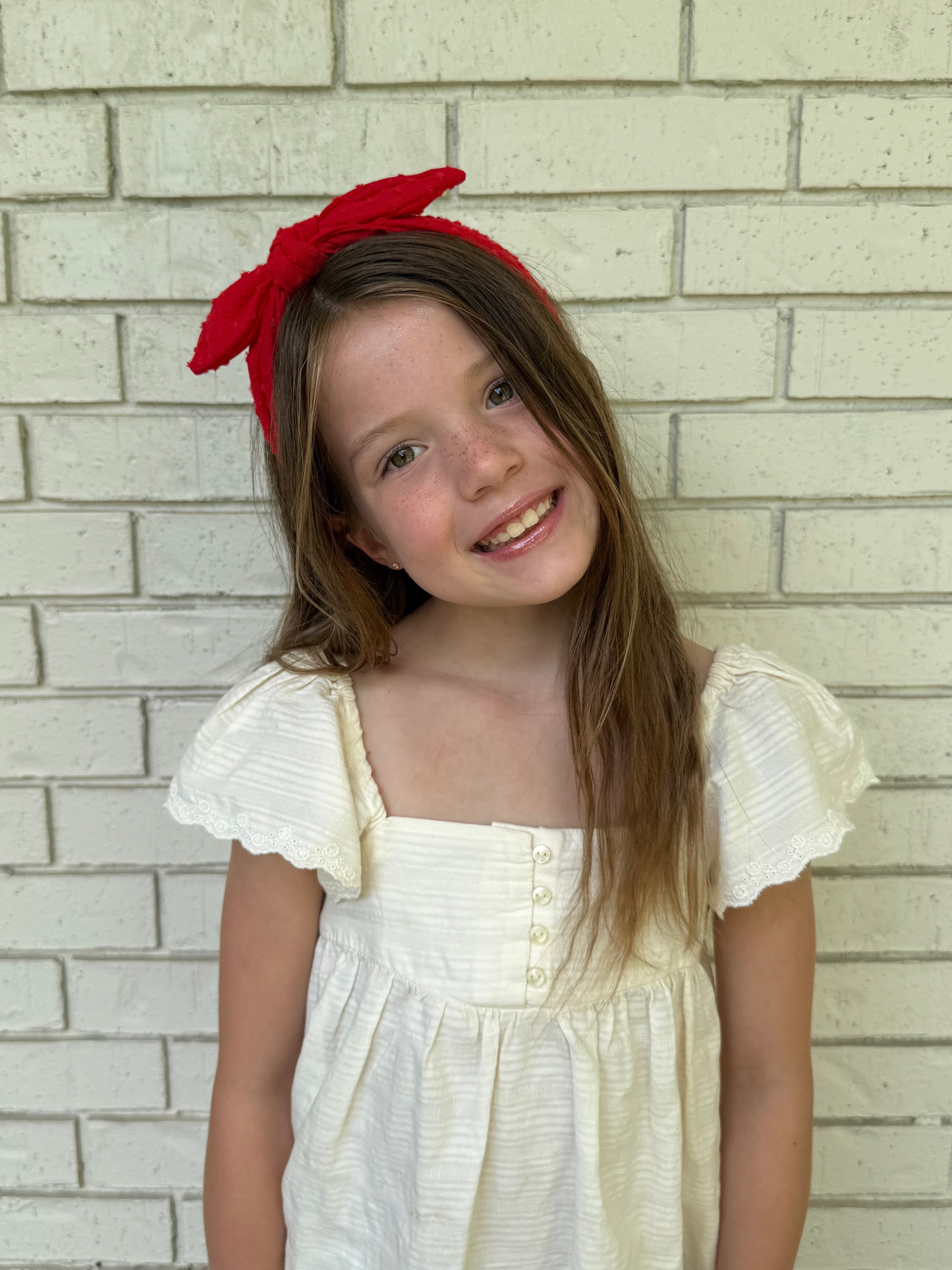 Red Swiss Dot Headband - Bow