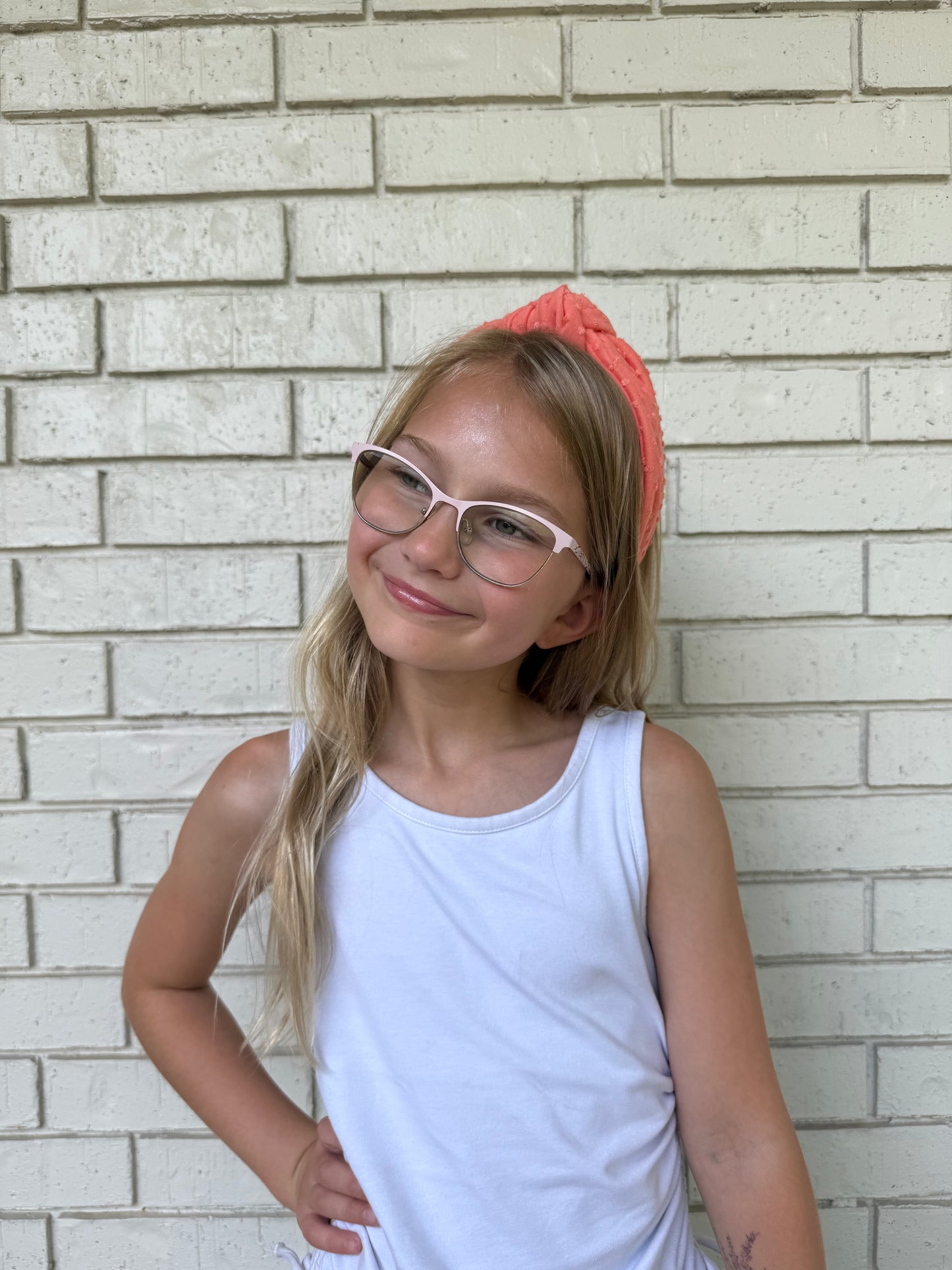 Coral Swiss Dot Headband - Knot