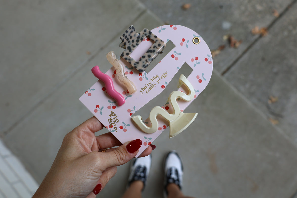 Claw Clip - Pink & Wavy (3 Clip set)