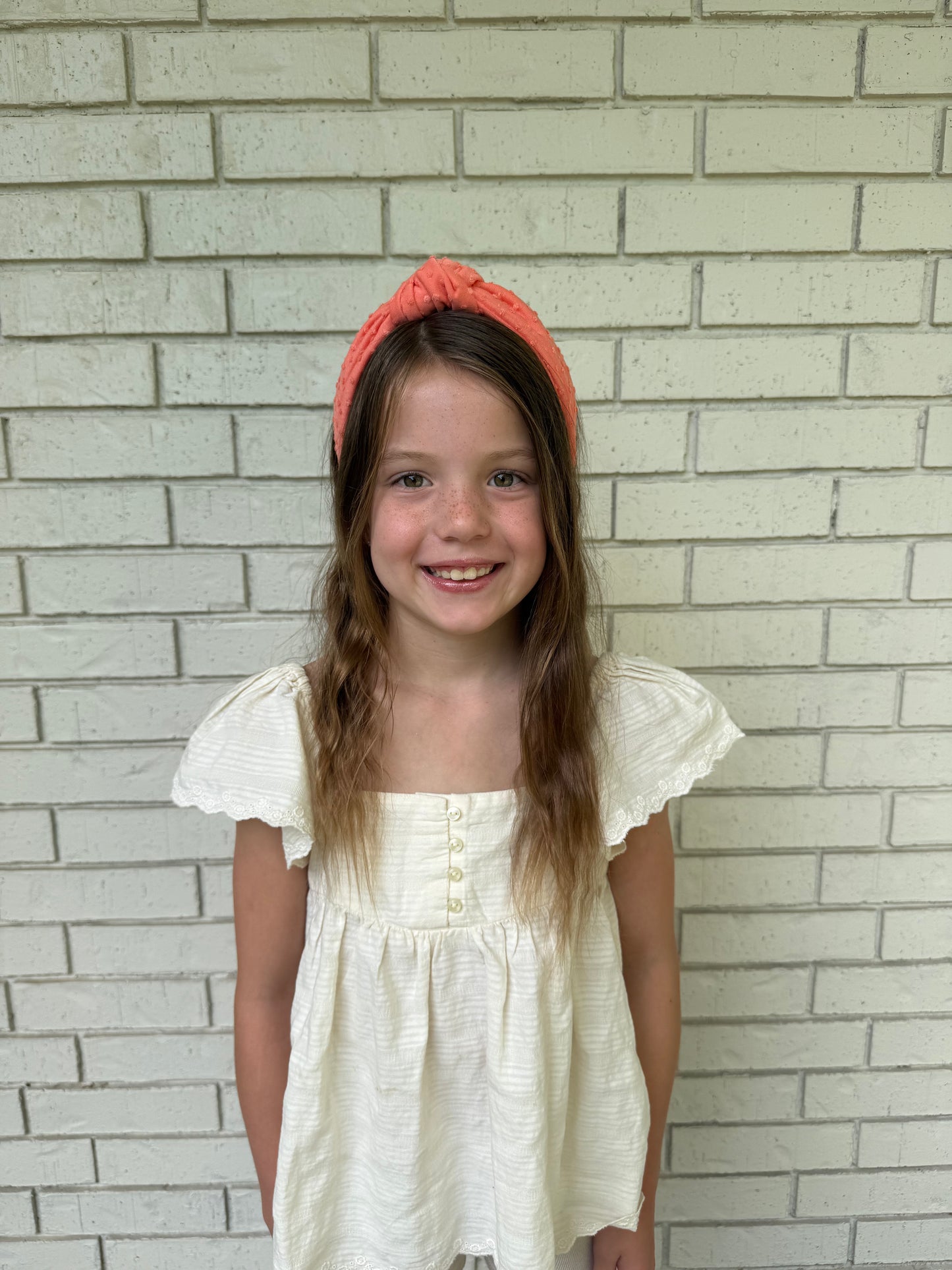 Coral Swiss Dot Headband - Knot
