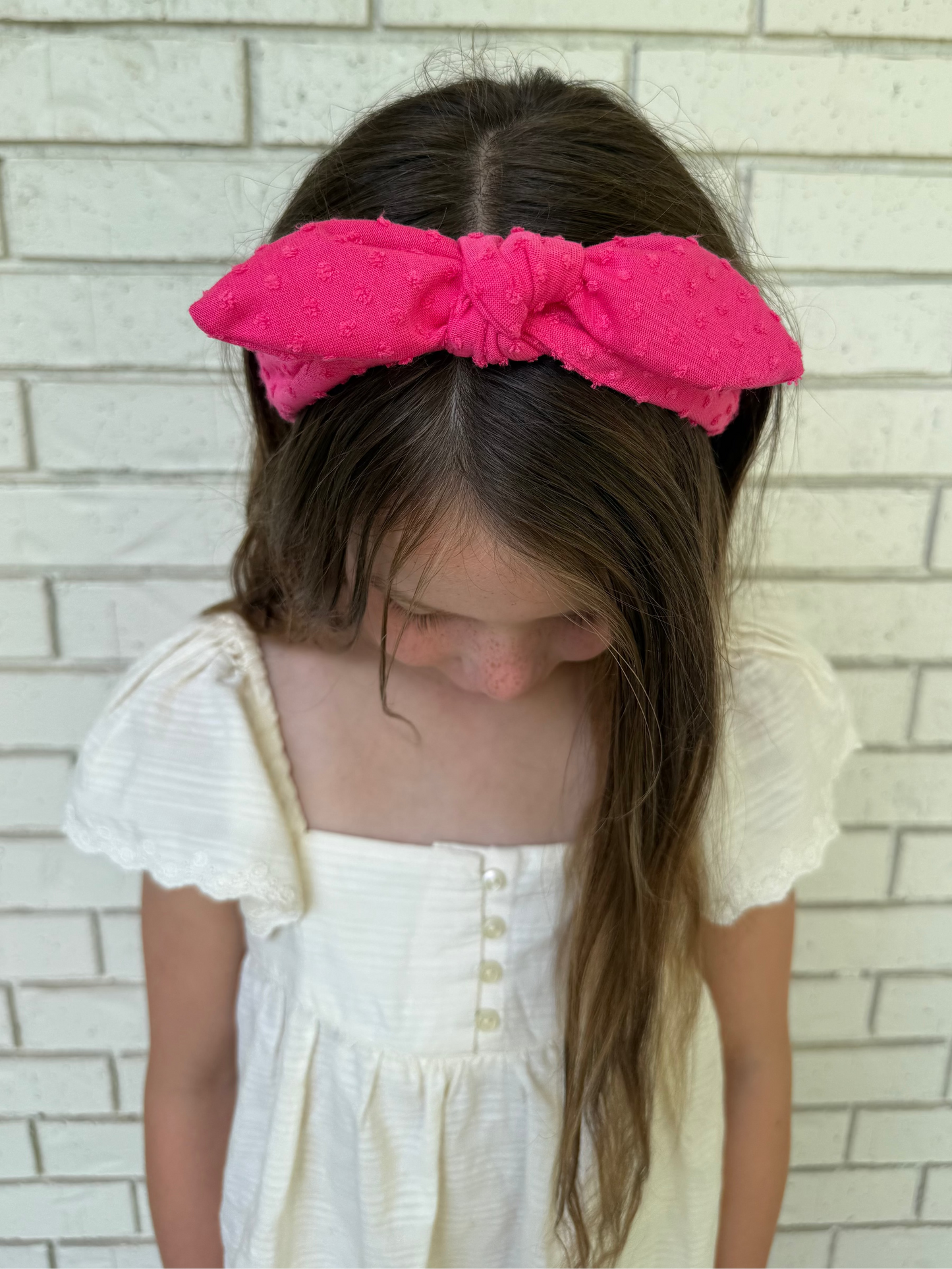 Fuchsia Swiss Dot Headband - Bow