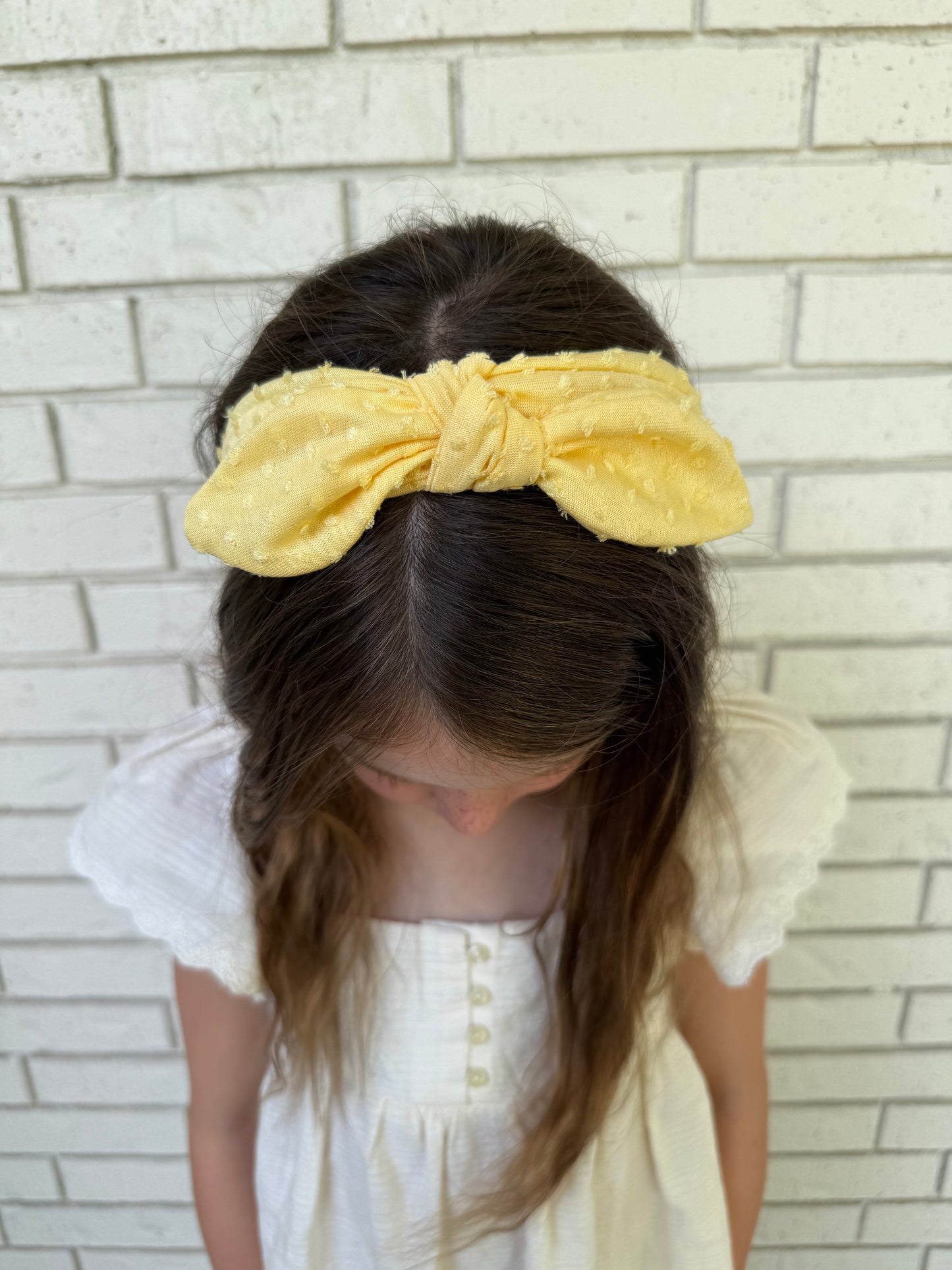 Yellow Swiss Dot Headband - Bow