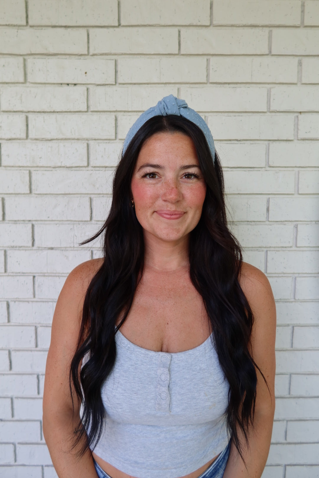 French Blue Swiss Dot Headband - Knot
