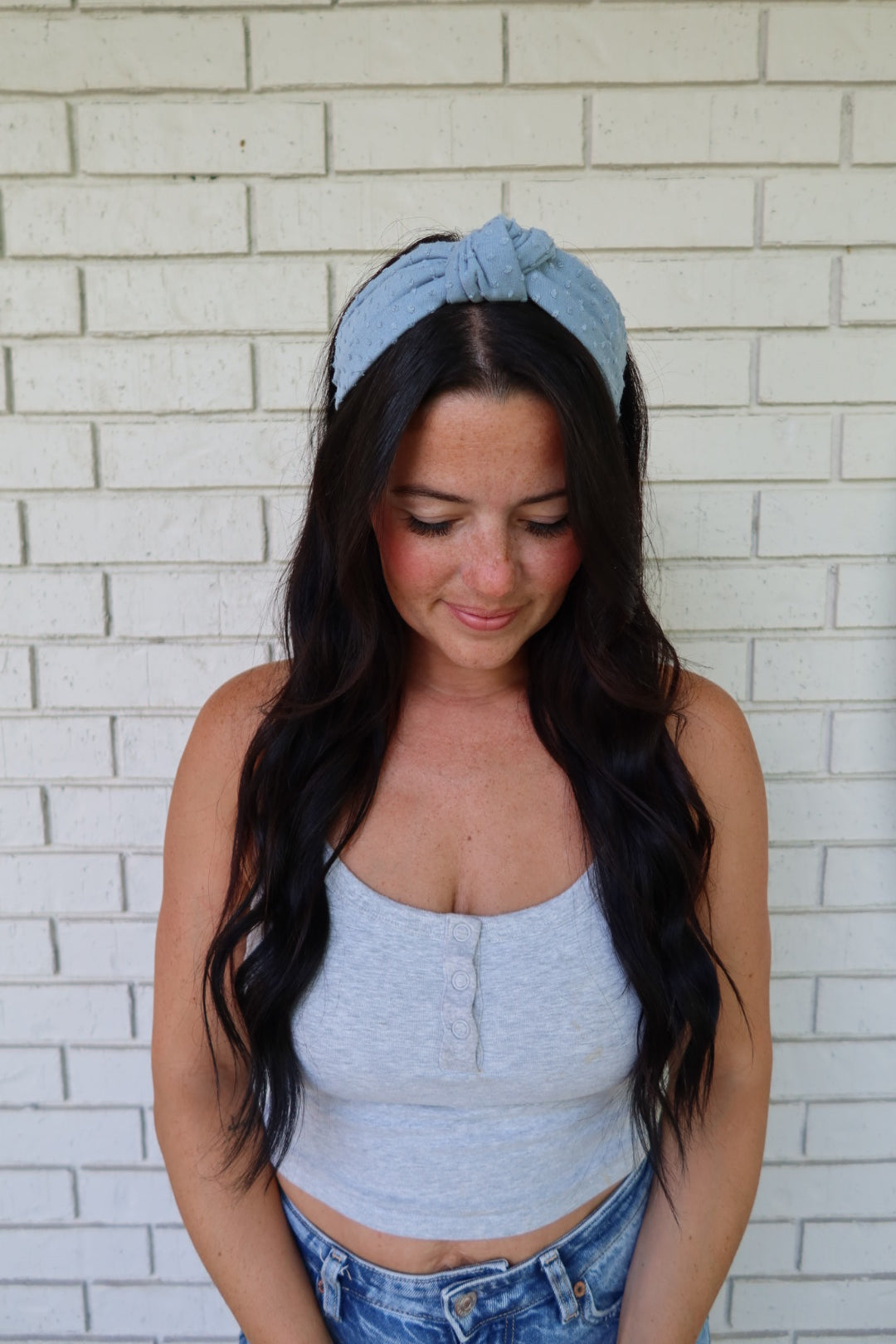 French Blue Swiss Dot Headband - Knot