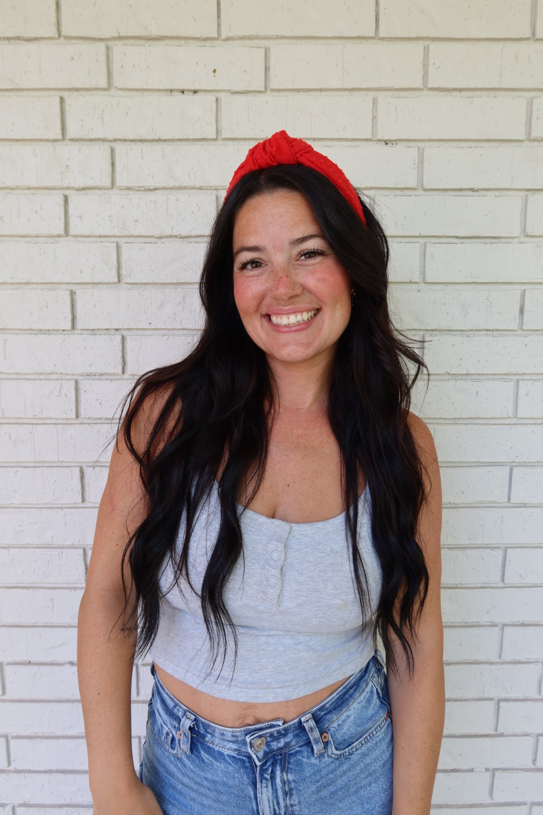 Red Swiss Dot Headband - Knot