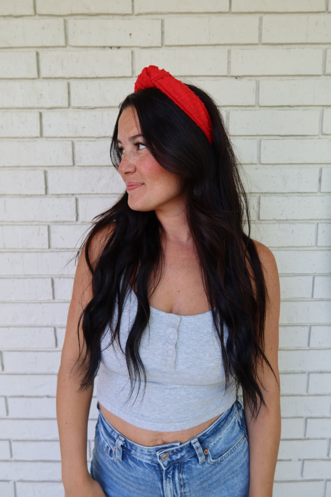 Red Swiss Dot Headband - Knot