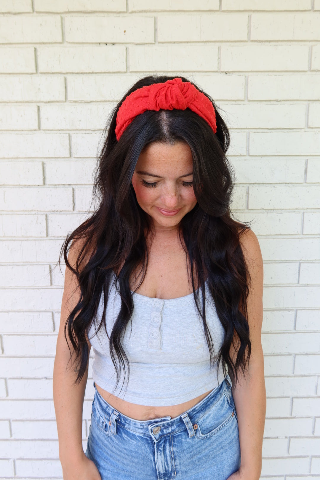 Red Swiss Dot Headband - Knot