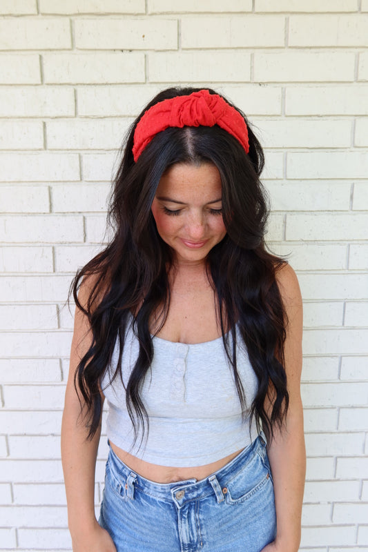 Red Swiss Dot Headband - Knot