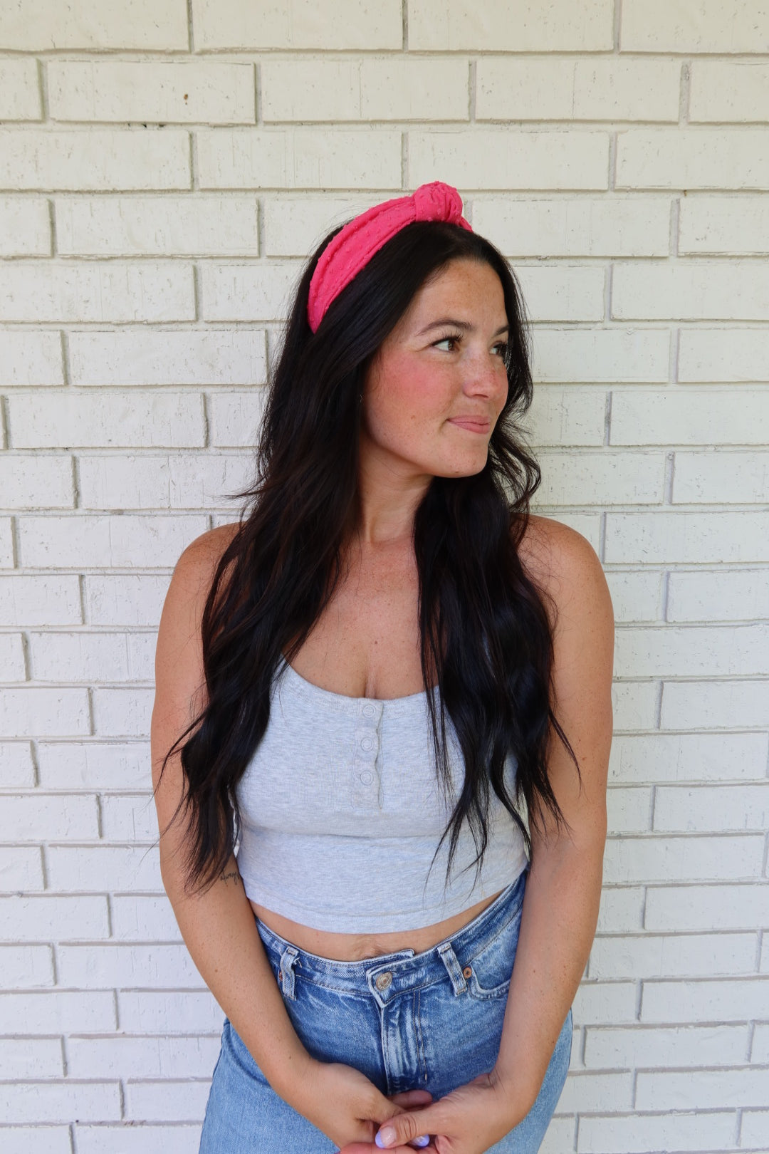 Fuchsia Swiss Dot Headband - Knot