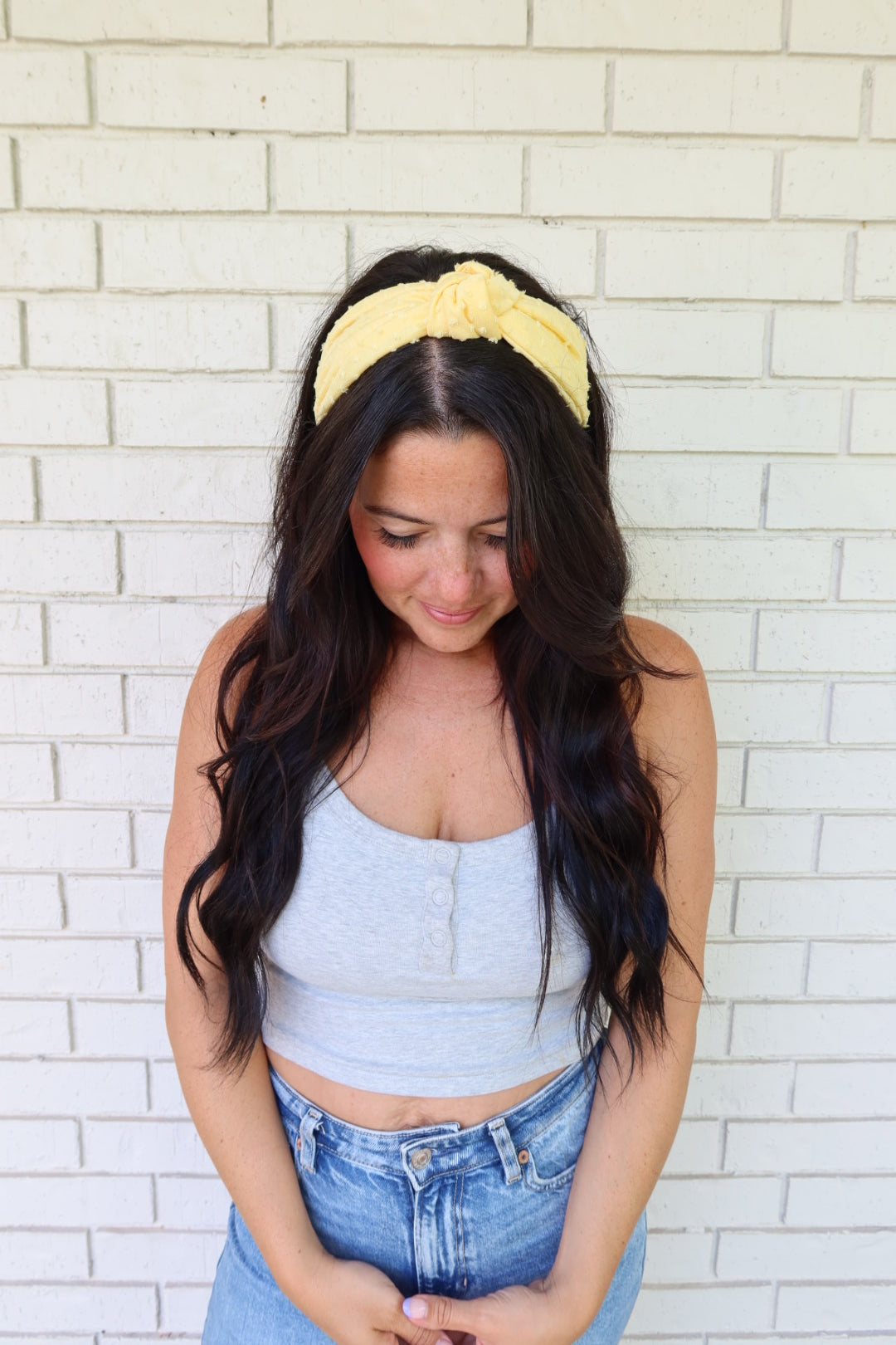 Yellow Swiss Dot Headband - Knot