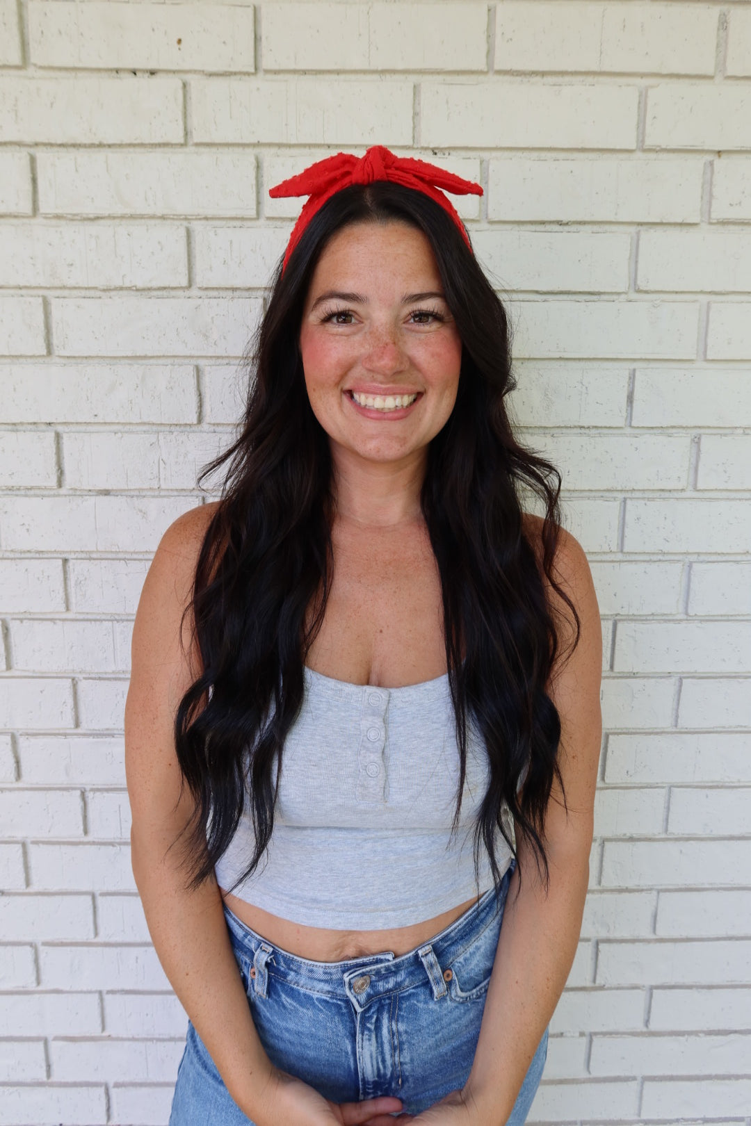 Red Swiss Dot Headband - Bow