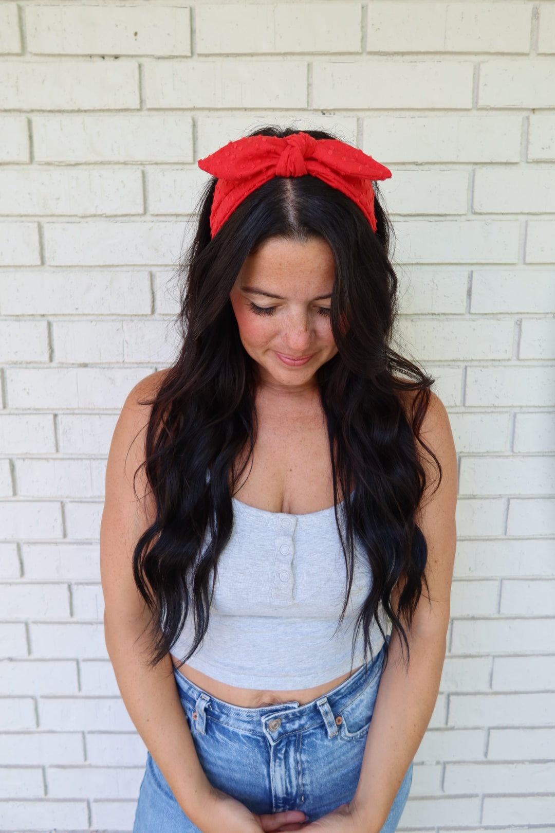 Red Swiss Dot Headband - Bow