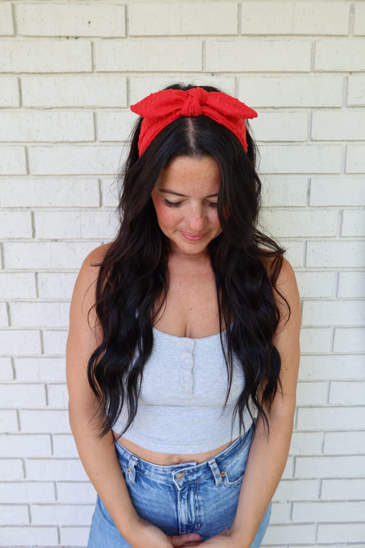 Red Swiss Dot Headband - Bow