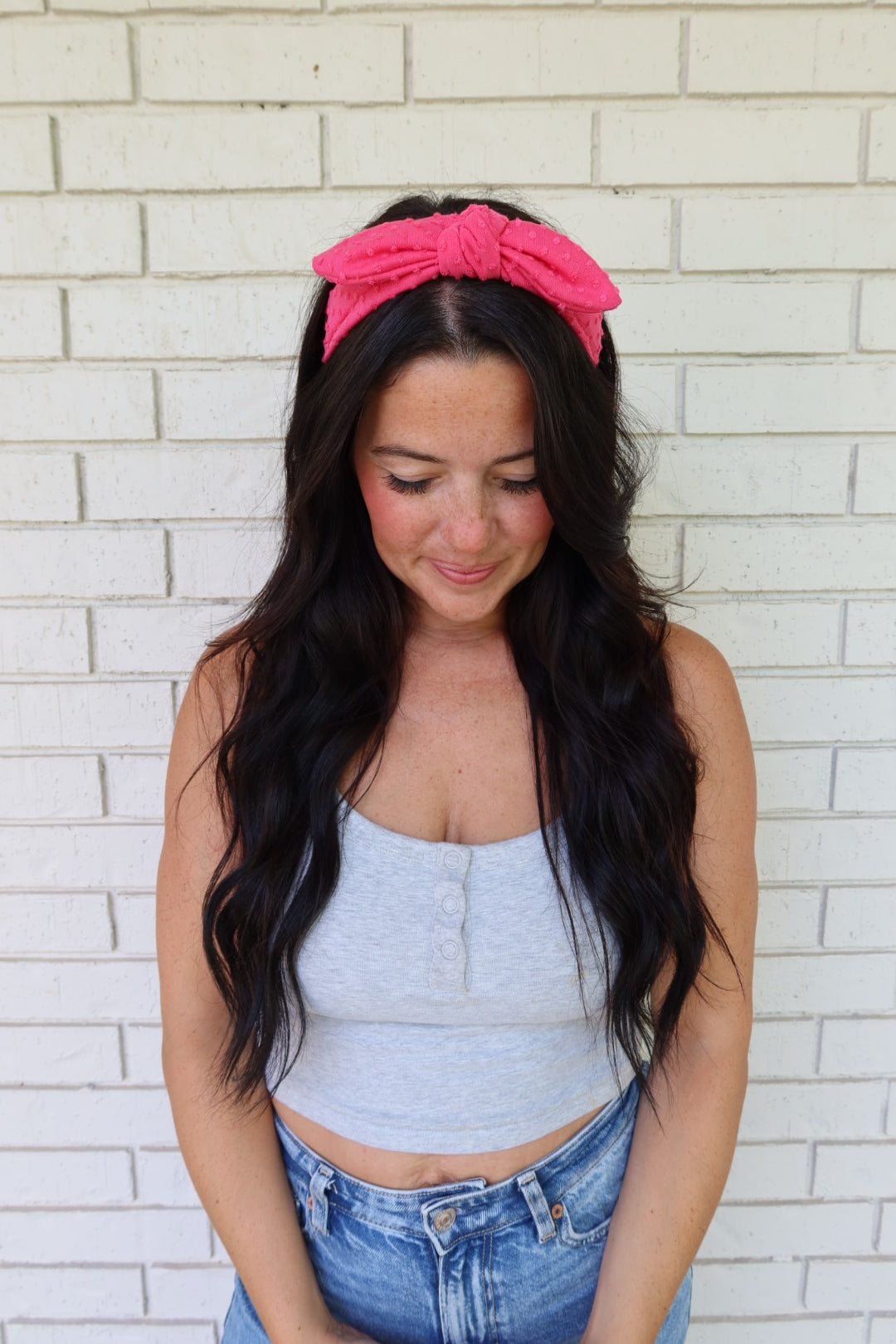 Fuchsia Swiss Dot Headband - Bow