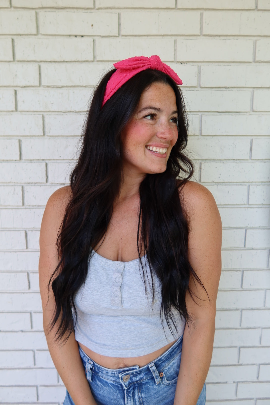 Fuchsia Swiss Dot Headband - Bow