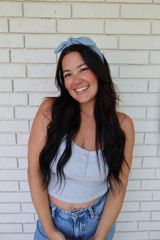 French Blue Swiss Dot Headband - Bow