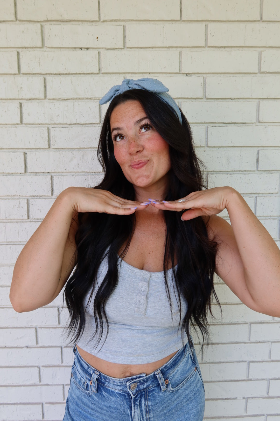 French Blue Swiss Dot Headband - Bow
