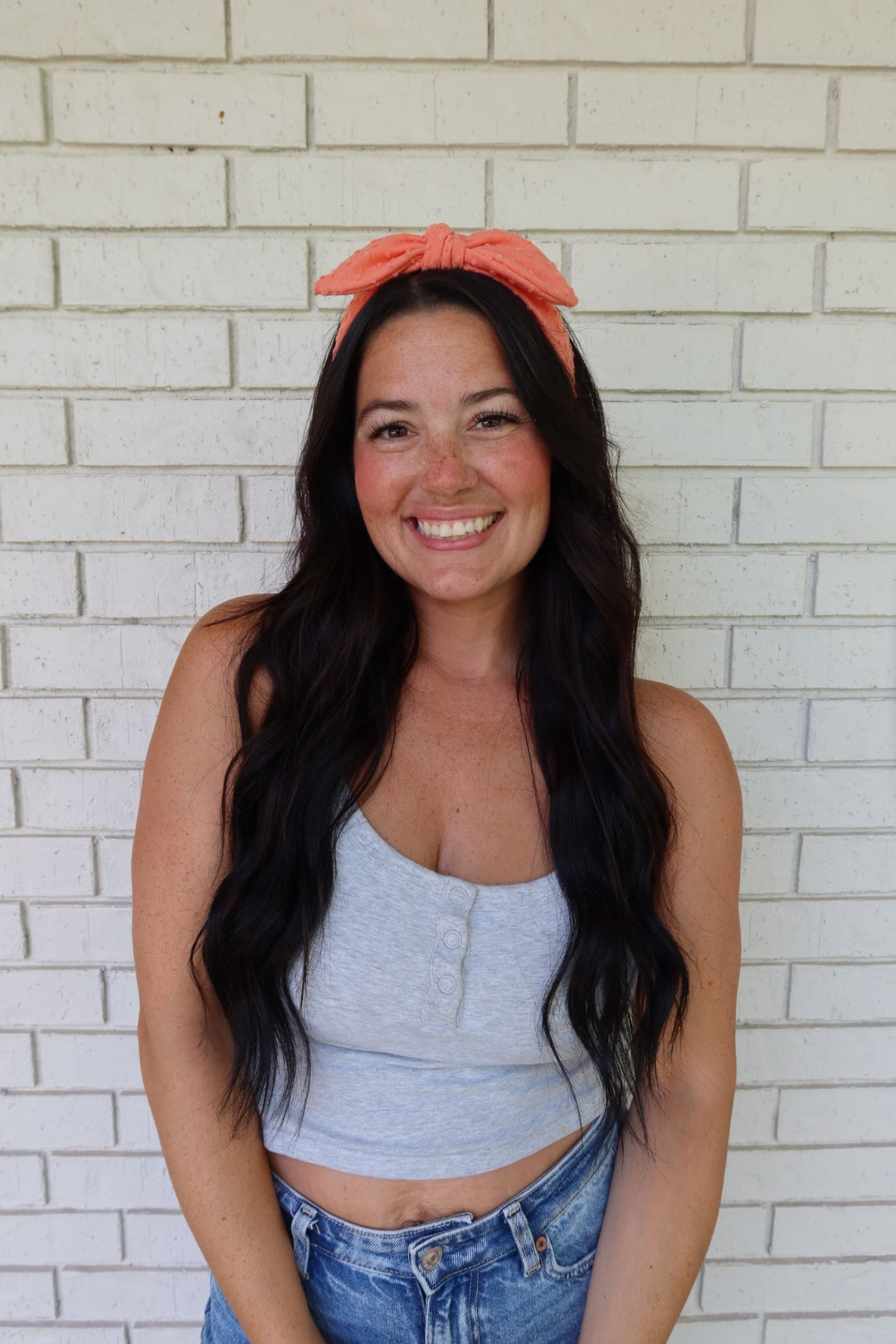 Coral Swiss Dot Headband - Bow