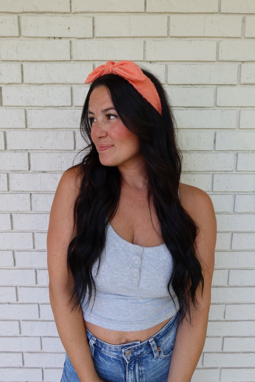 Coral Swiss Dot Headband - Bow