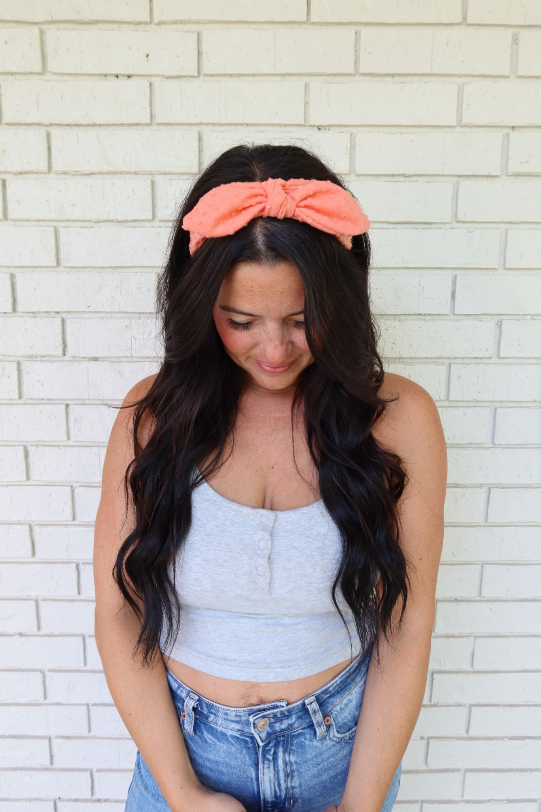 Coral Swiss Dot Headband - Bow