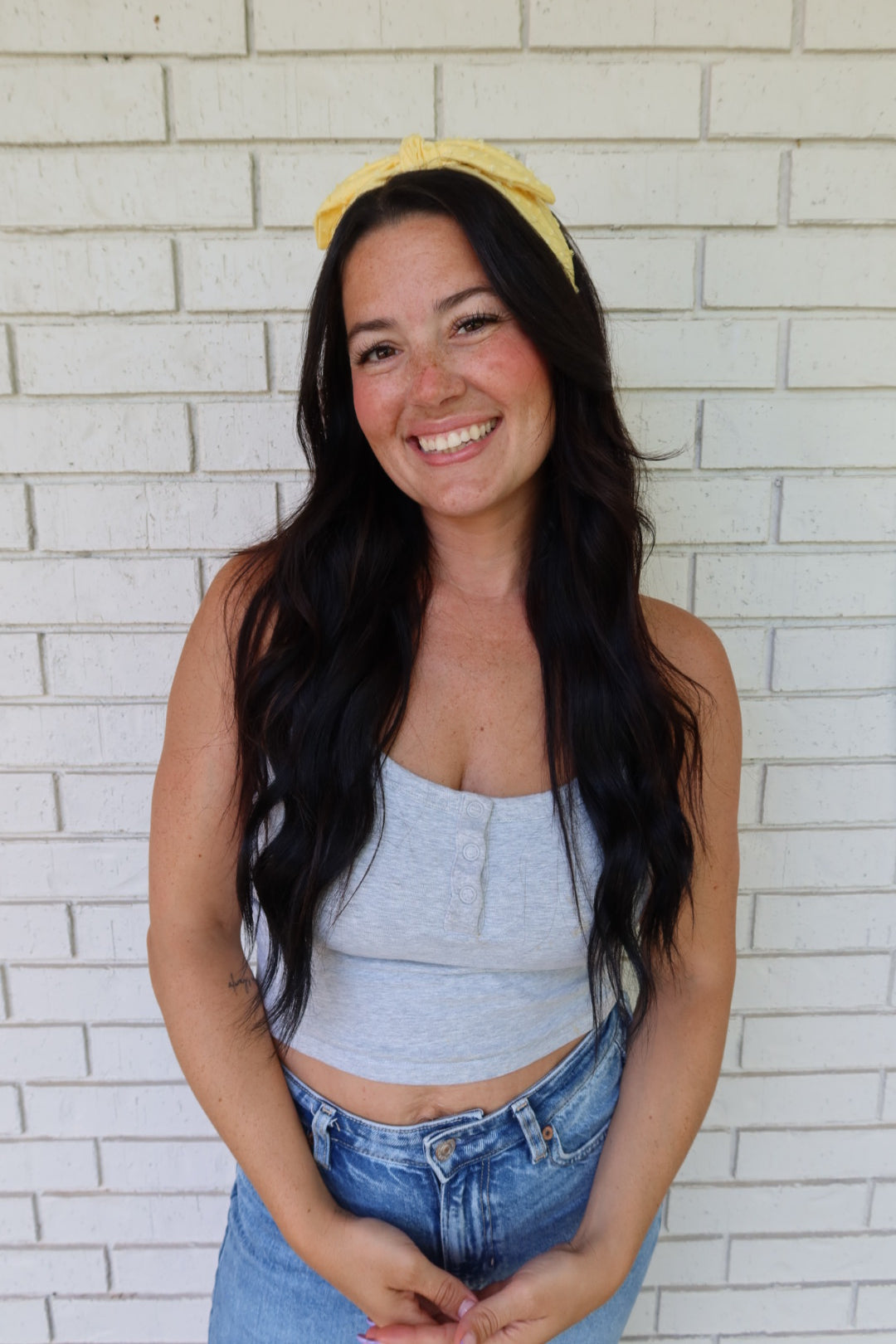 Yellow Swiss Dot Headband - Bow