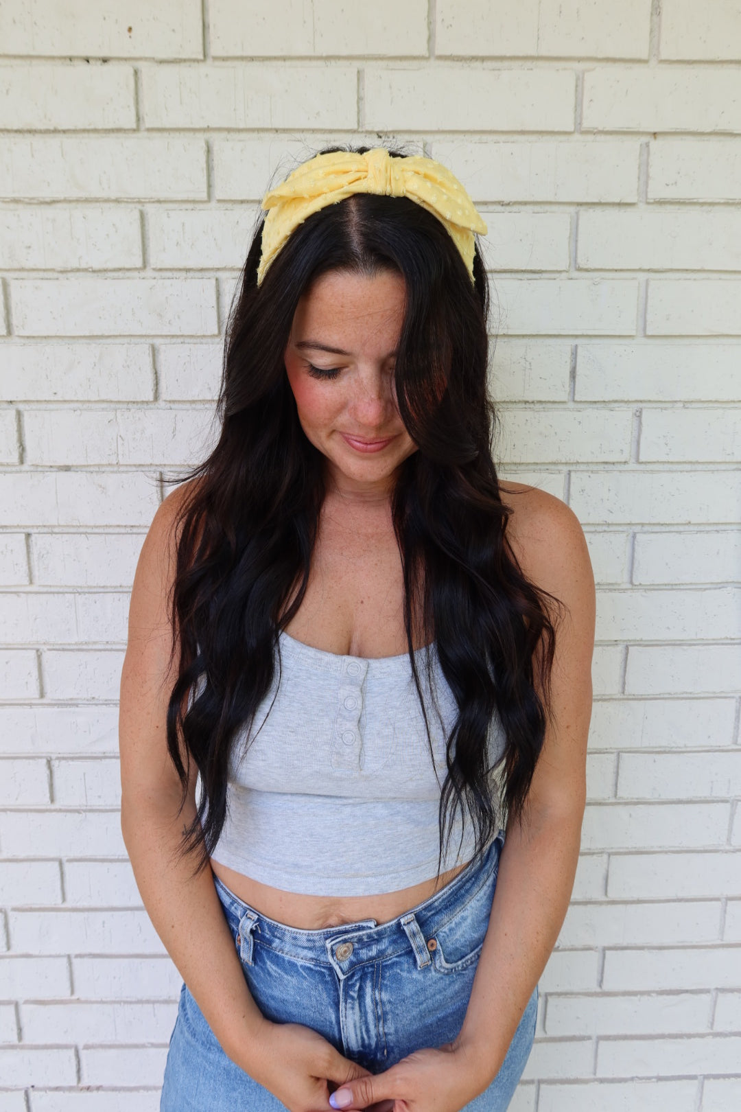 Yellow Swiss Dot Headband - Bow