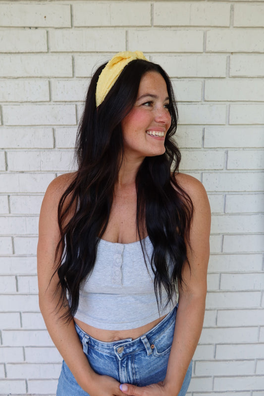 Yellow Swiss Dot Headband - Bow