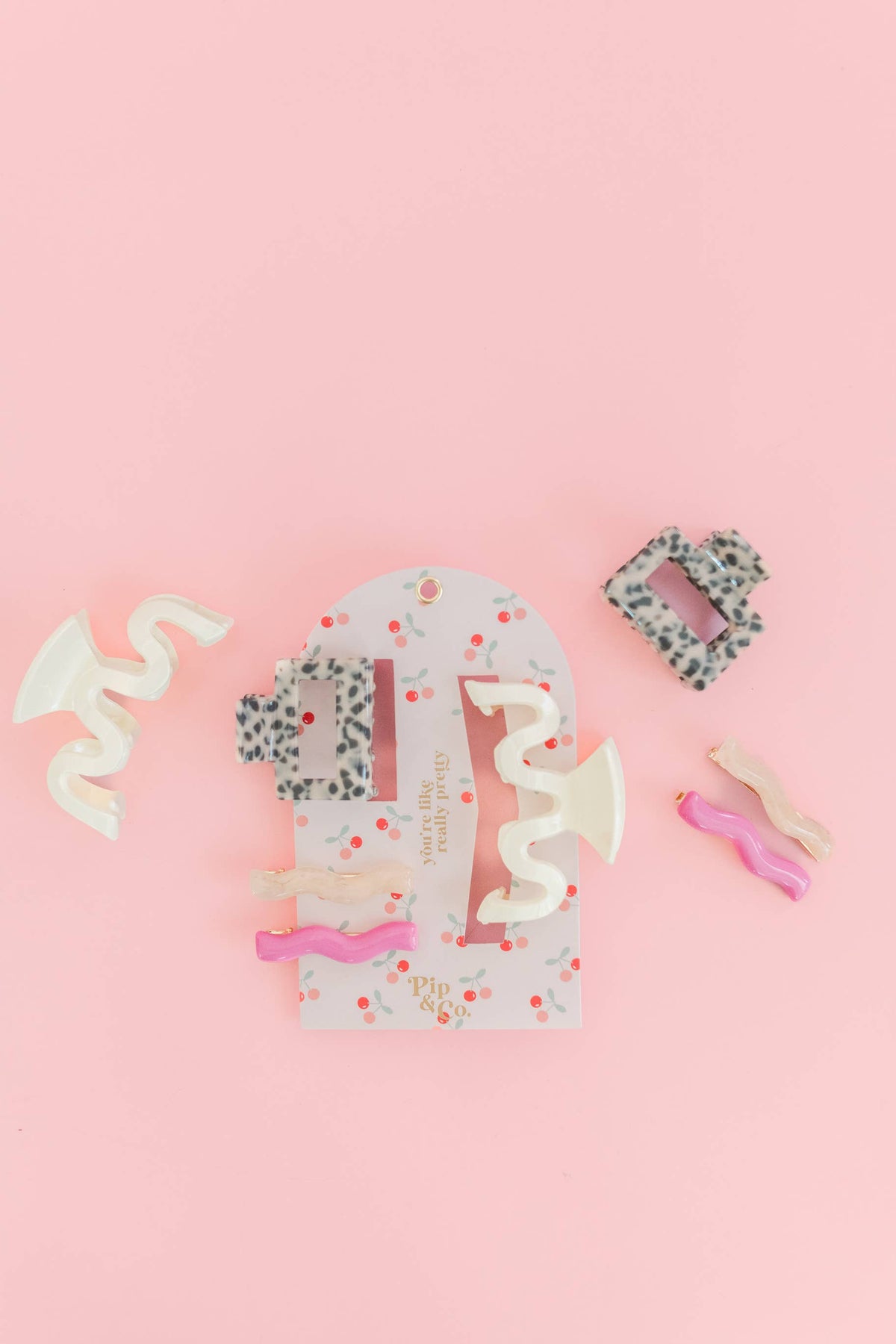 Claw Clip - Pink & Wavy (3 Clip set)